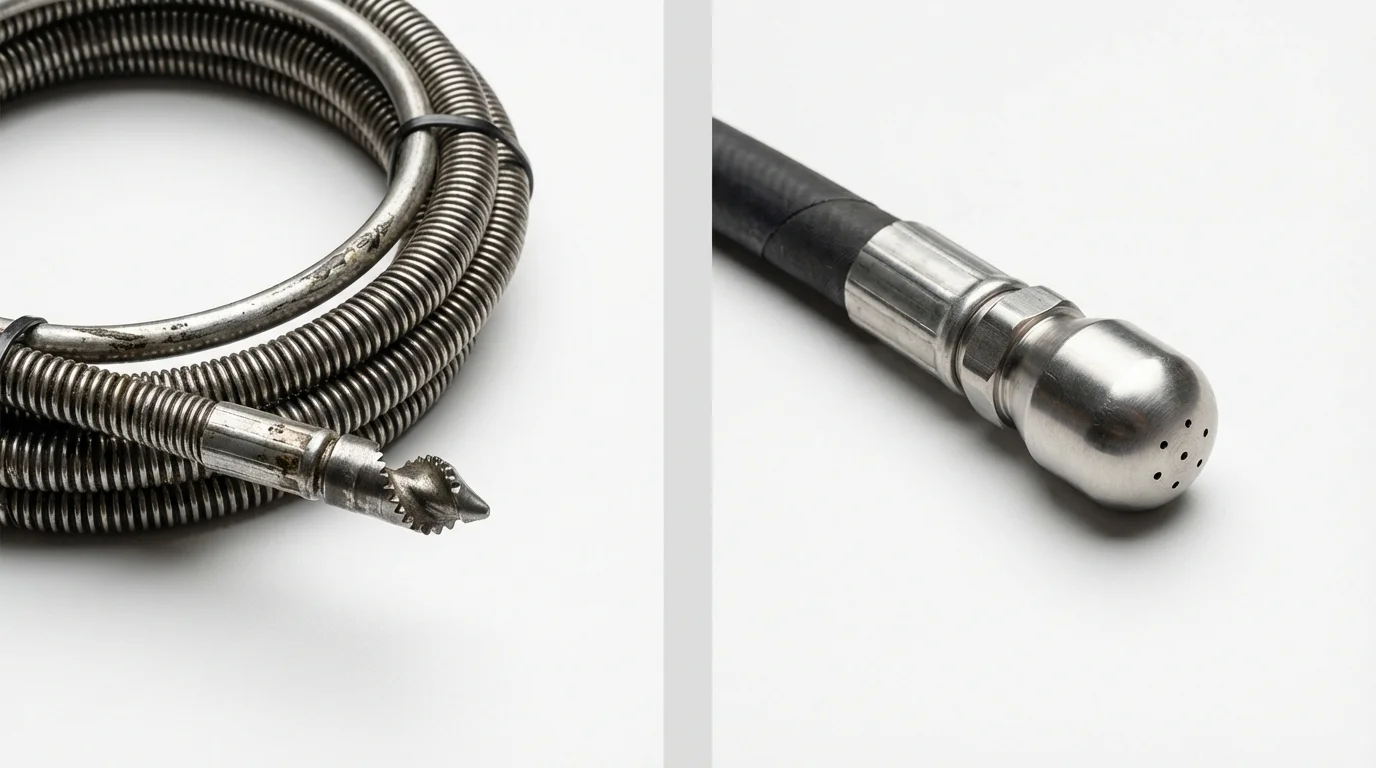 Drain snake cable and hydro jetting nozzle used for drain cleaning in Moose Lake, MN