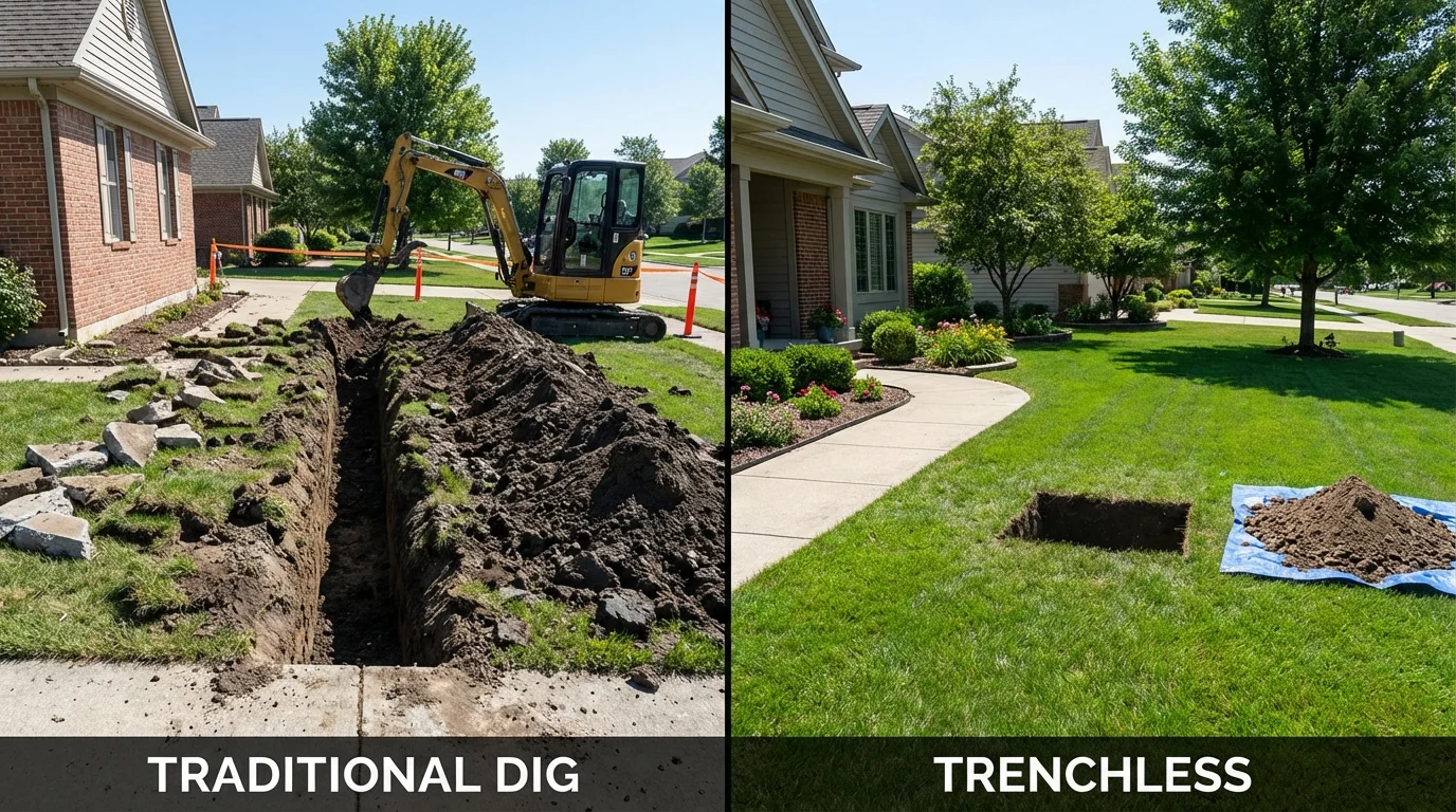 Trenchless sewer repair with minimal yard damage versus traditional excavation in Moose Lake, MN